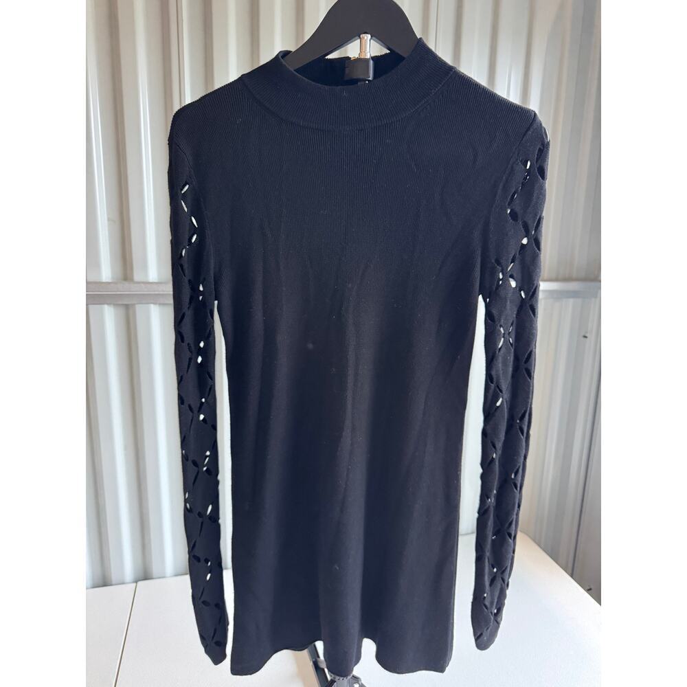 White House Black Market Black Mock Turtleneck and Cut Out Arm Mini Dress S EUC